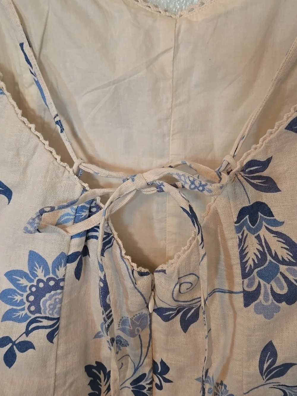 Abercrombie & Fitch | Cream And Blue Floral Linen Blend Mini Dress Size XS - Picture 5 of 10